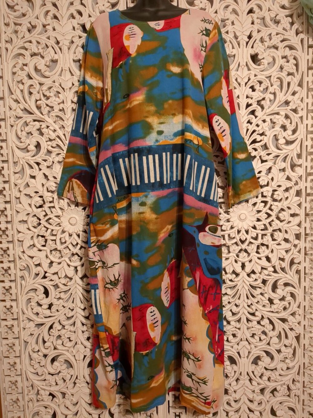 P2P 21" 💢👁🌹👁💢 Colorful Abstract Long Sleeve Maxi Dress